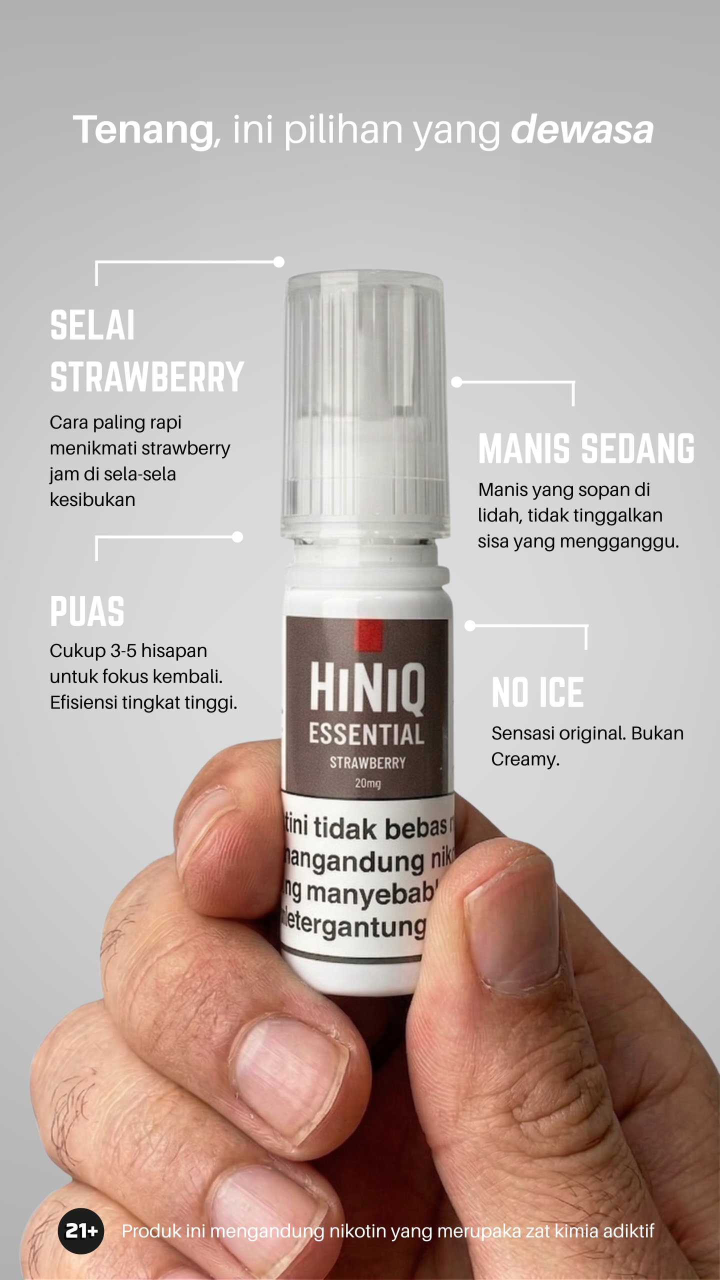 Botol Hiniq Essential Strawberry 15ml selai sedikit manis pod vape salt nicotine saltnic tidak dingin 30mg saltnic 3% manis sedikit